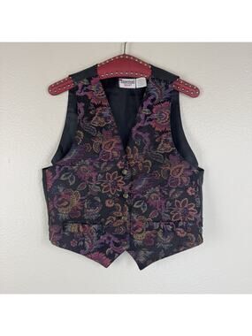 Vintage 90s Essentials Sport Cottagecore Floral Moto Boho Tapestry Vest Medium